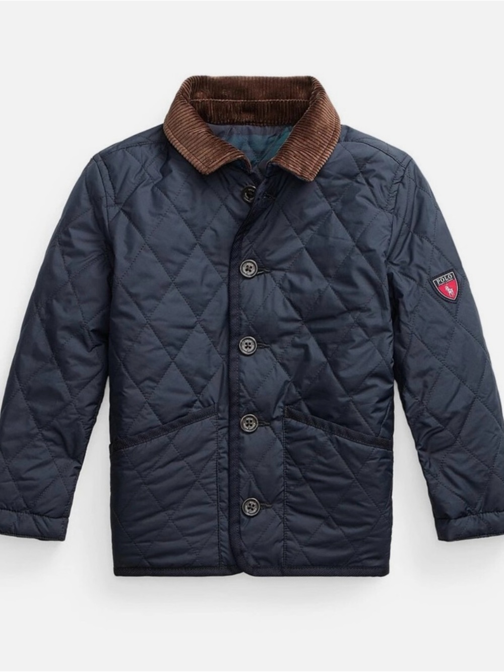 Polo by Ralph Lauren Navy Quilted Puffer with Brown Corduroy Collar